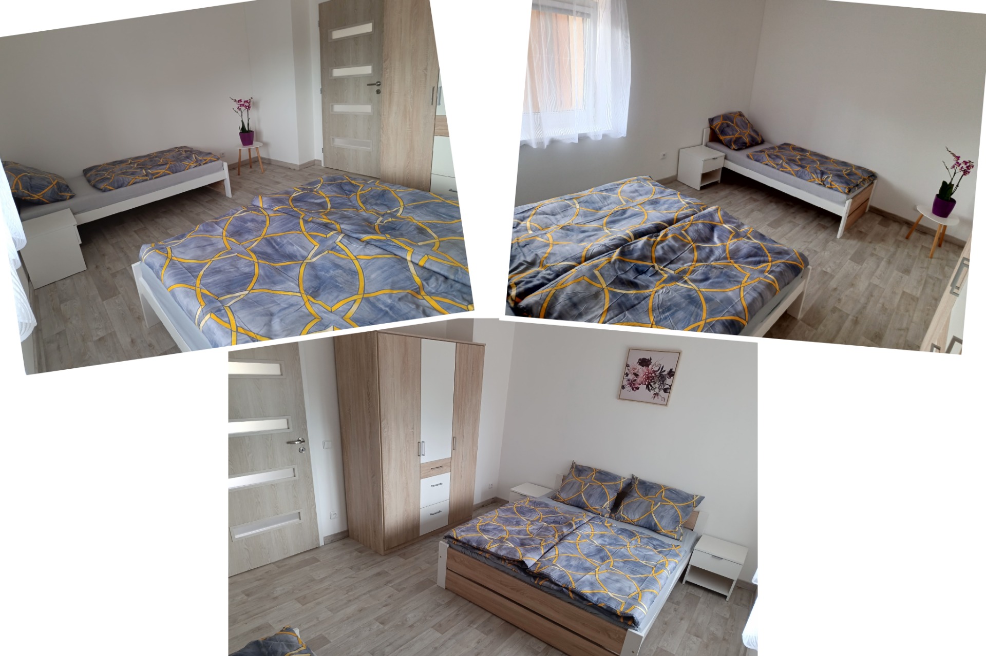 Ložnice se 3mi lůžky - manželskou postelí a jednolůžkem 